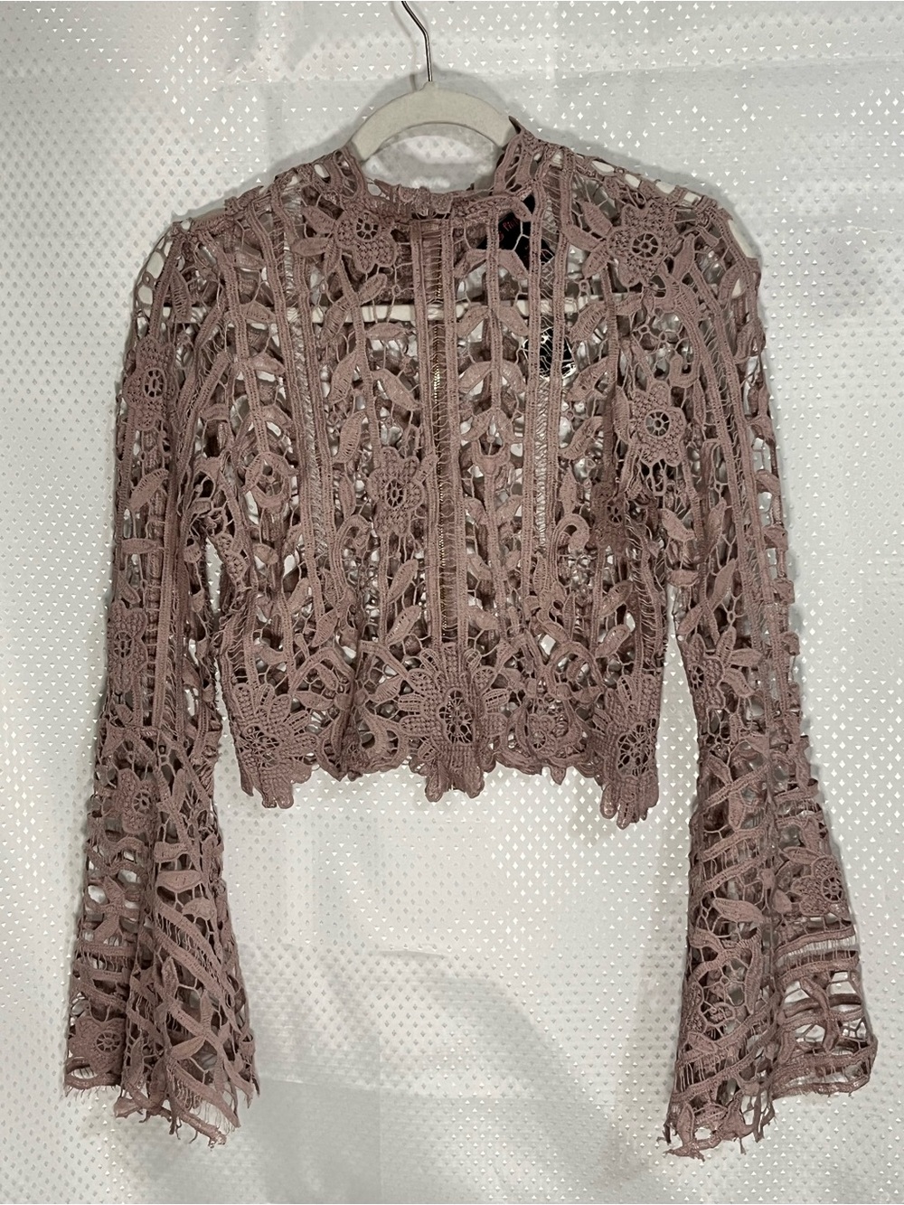 Crochet Lace Bell-Sleeve Crop Top - Mauve